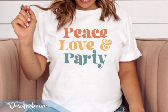Peace Love Party Retro Wavy Graphics for Crafts